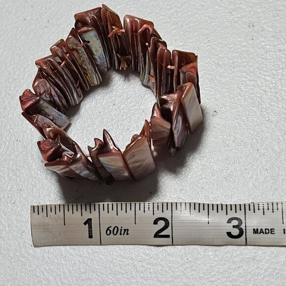 Boho Natural Iridescent Shell Stretch Bracelet Beach Core Orange Spiritual Women - Picture 4 of 4